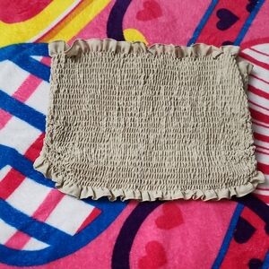 Beige Ruffled Smocked Tube Top